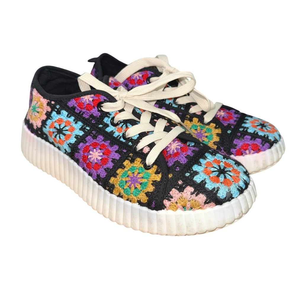 Taxi Crochet Platform Sneakers Womens 10 Pre-Owned Low Granny Square Multicolor